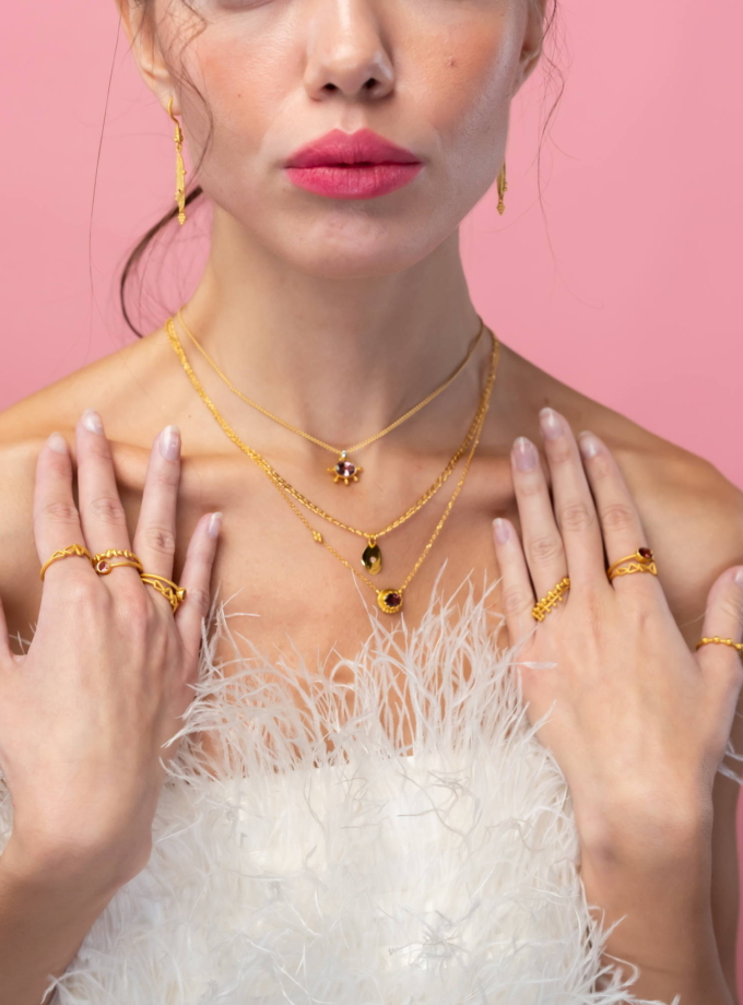 18k Gold Necklace with Pink Tourmaline and Diamond