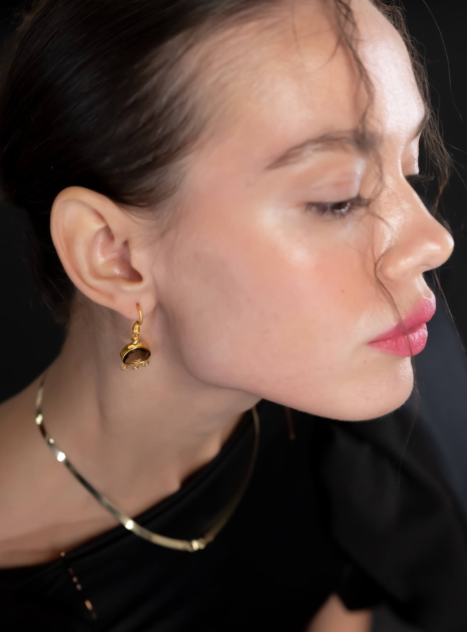 Natural Smoke Quartz and Diamond Earrings in 18k Solid Yellow Gold